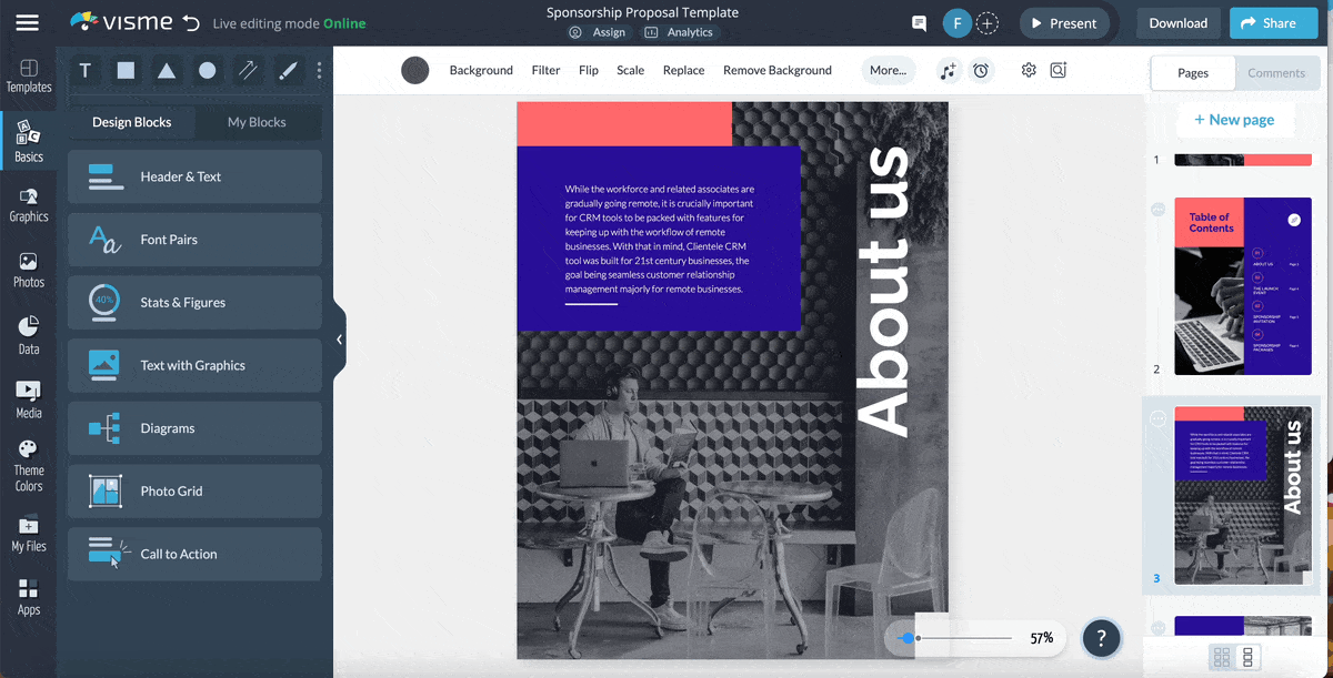 sponsorship proposal template - a video of how the Visme team collaboration feature works