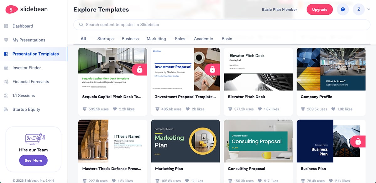 best presentation software - Slidebean presentation templates