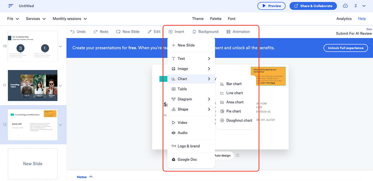 best presentation software - Slidebean's data visualization