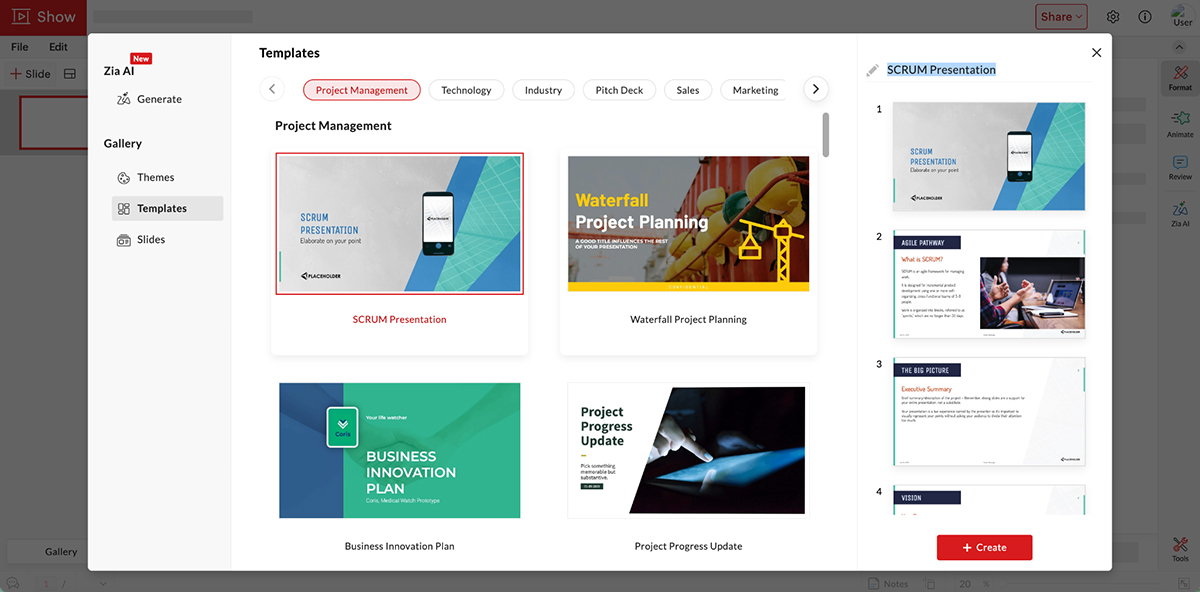 best presentation software - Zoho show template library 