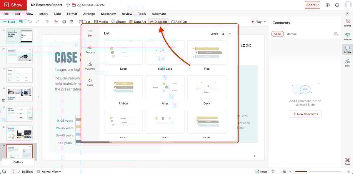 best presentation software - Zoho show asset library 