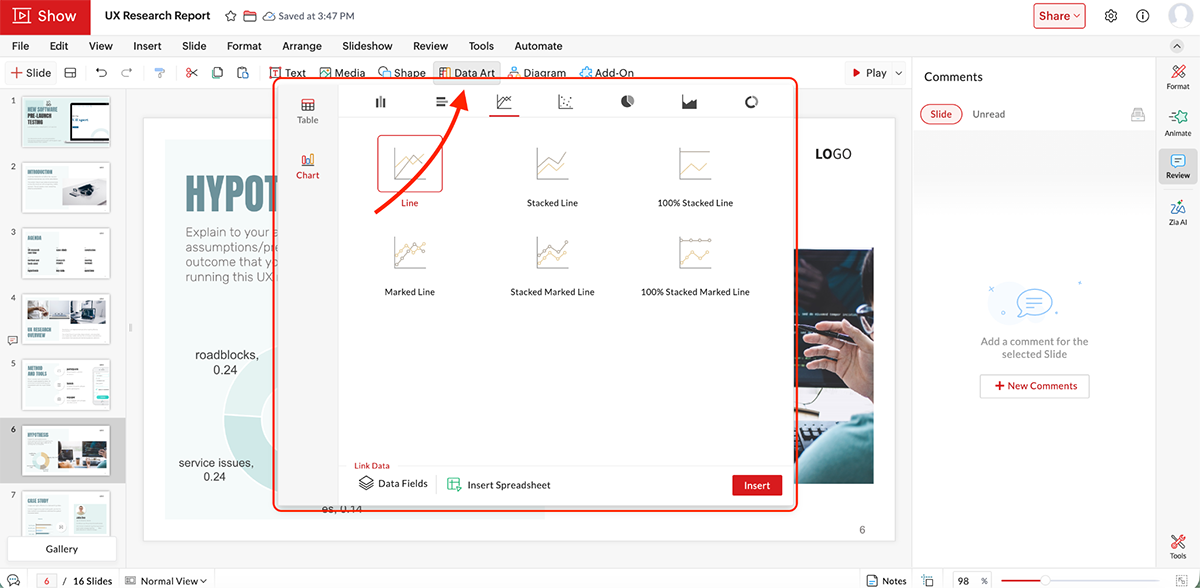 best presentation software - Zoho show's data visualization options 