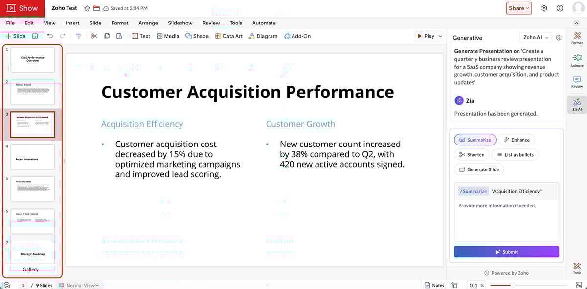 best presentation software - a presentation created with Zoho show AI-powered assistant