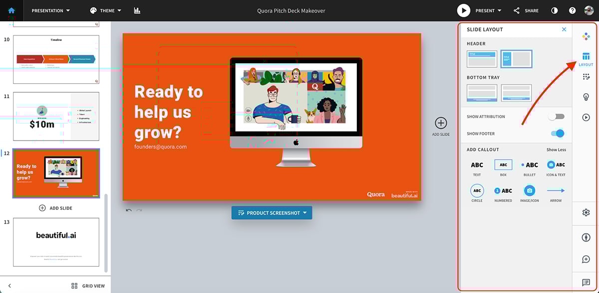 best presentation software - Beautiful.ai slide layout