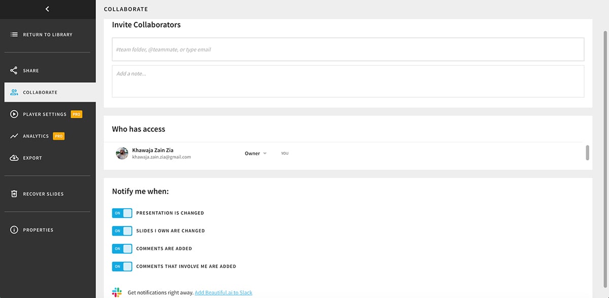 best presentation software - Beautiful.ai collaboration feature