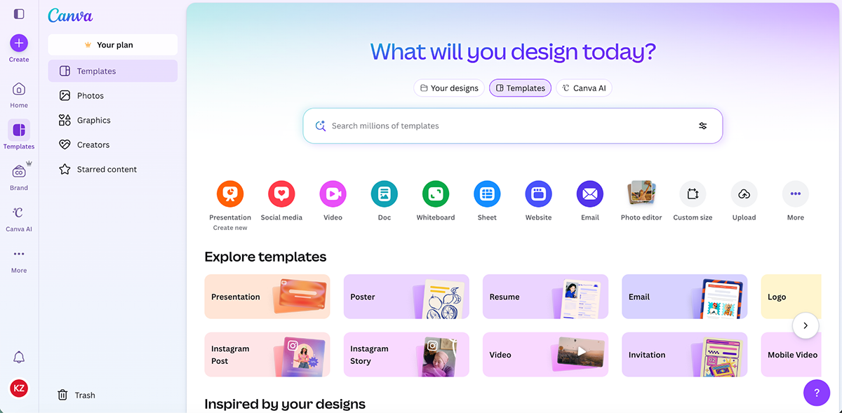best presentation software - Canva's template library