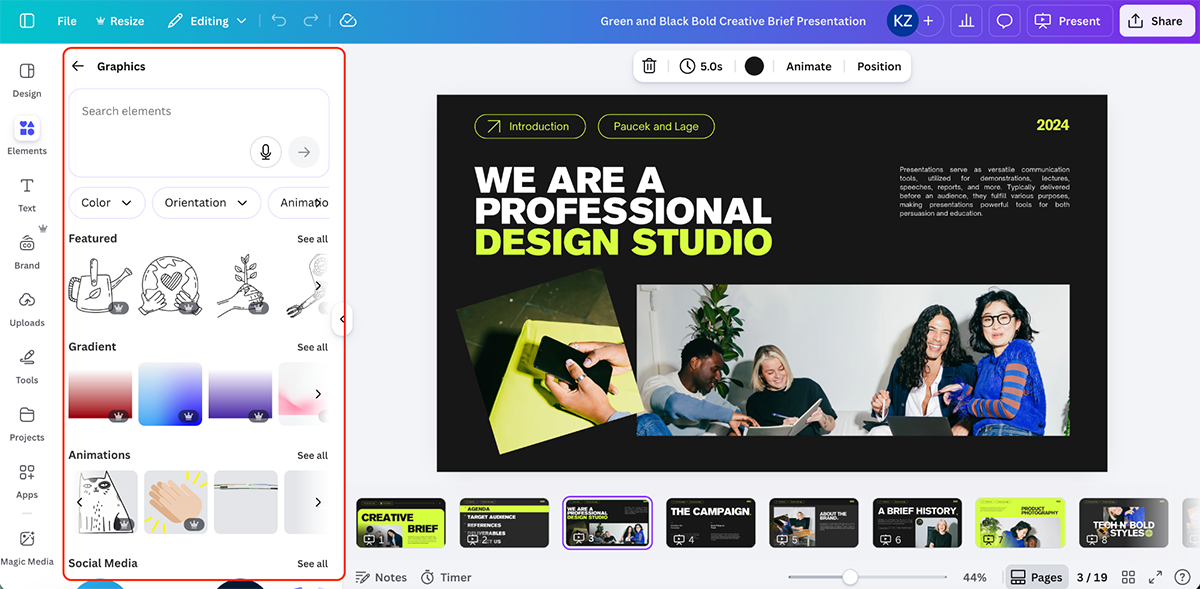best presentation software - Canva's asset library