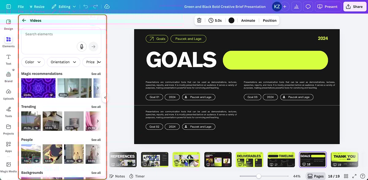best presentation software - Canva's stock photos and videos library