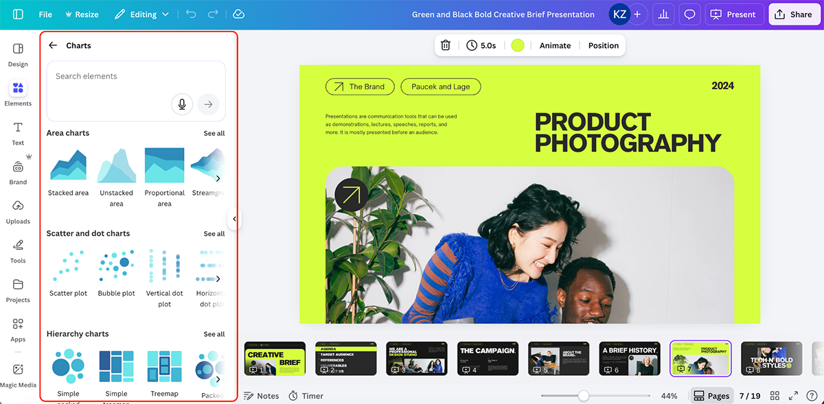 best presentation software - Canva's data visualization features
