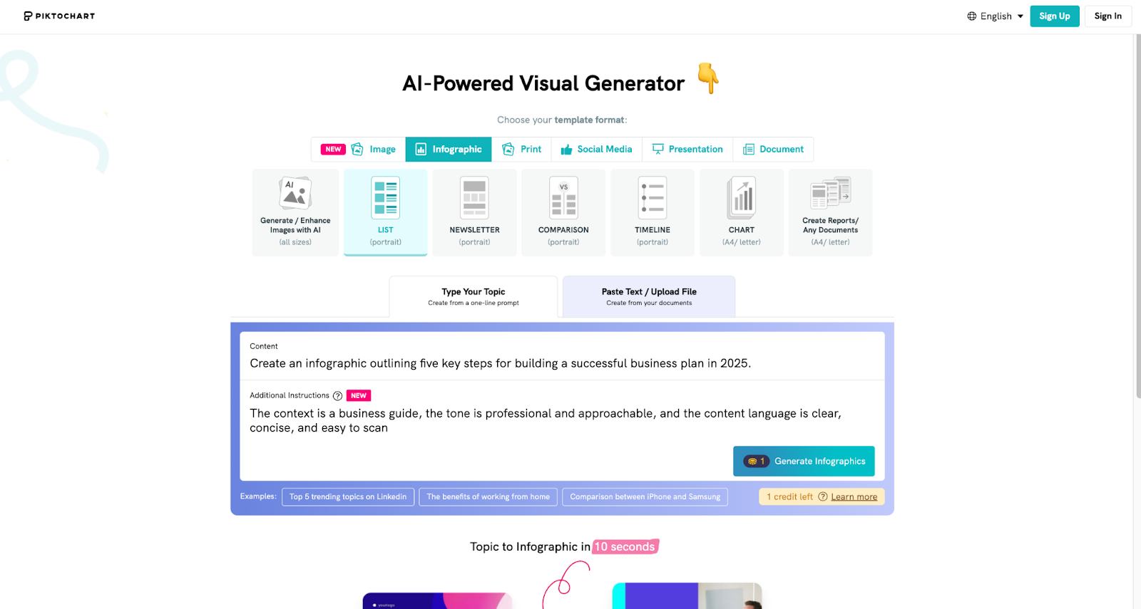 an Image of Piktochart AI prompt