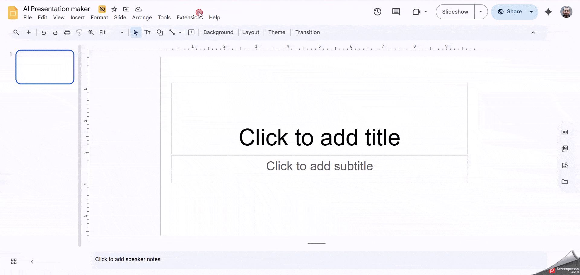 Creating a presentation in SlideAI.