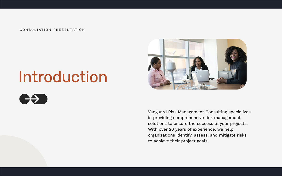 introduction slide for a consulting pitch deck