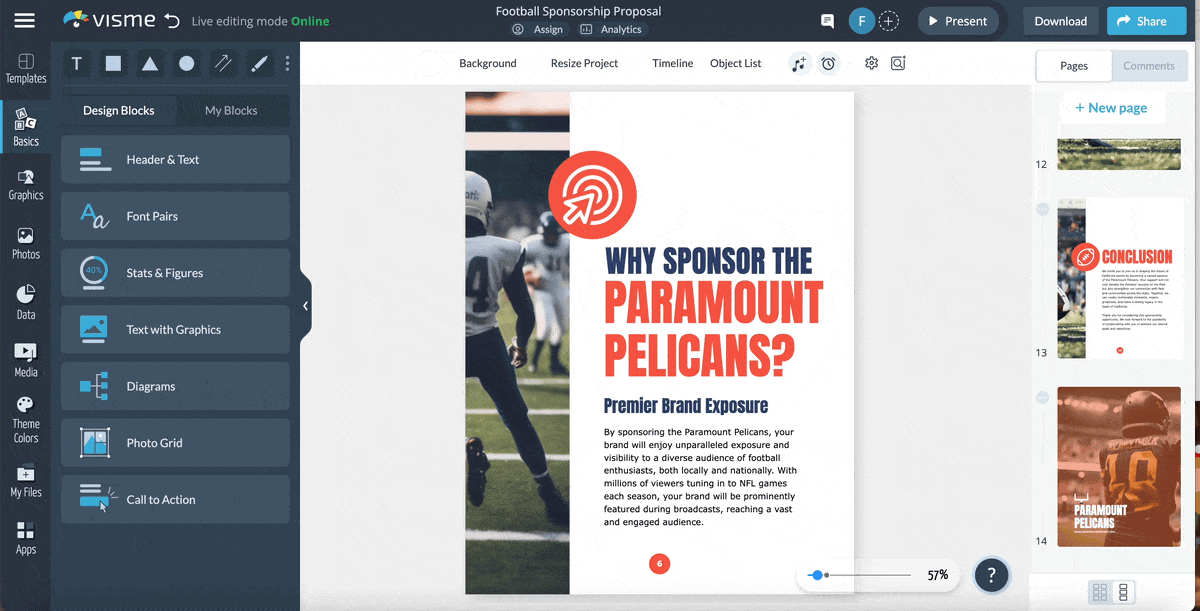 Sponsorship proposal templates - a GIF showing how to add interactive hotspots and external links in Visme