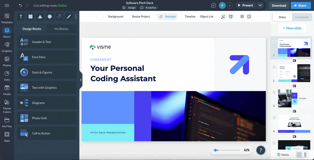Agency pitch deck - how to share and download an agency pitch deck in Visme