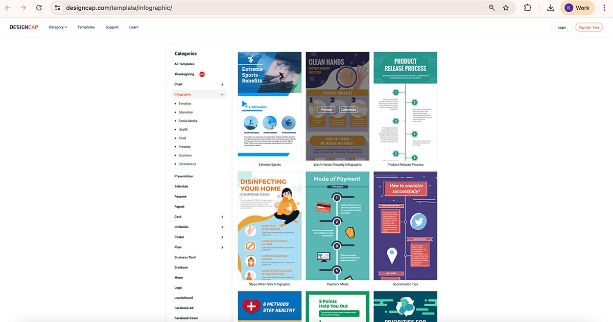 tools to create infographics - A screenshot of DesignCap's infographic template library