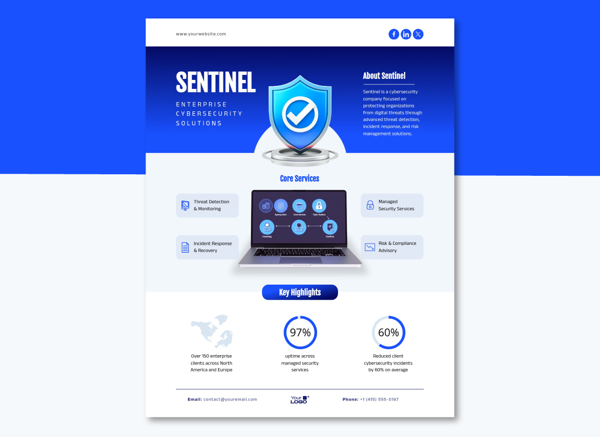 Cybersecurity Company Overview One Pager Template