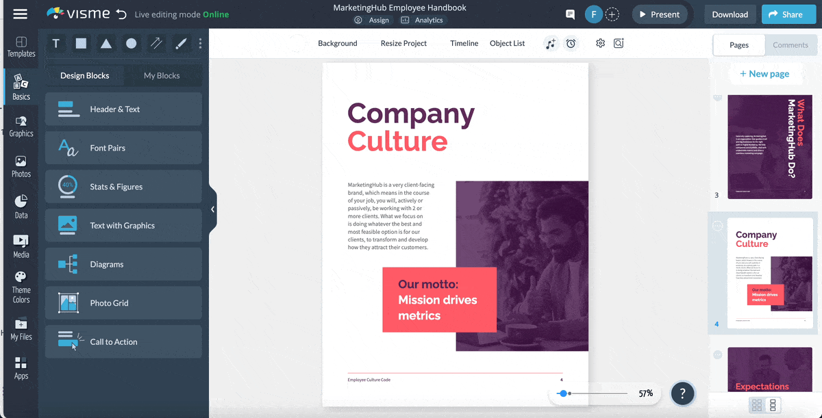 add interactive elements to a company handbook templates