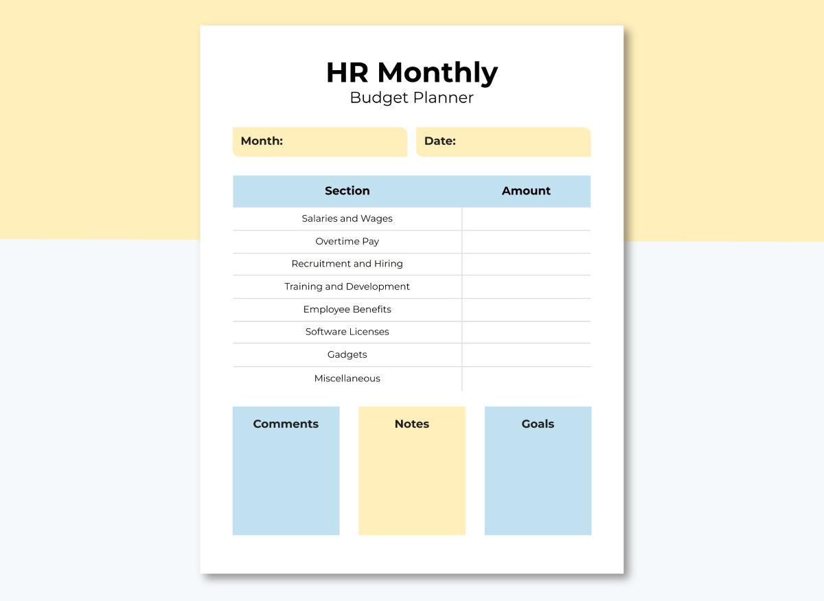 HR Monthly Budget Planner Template