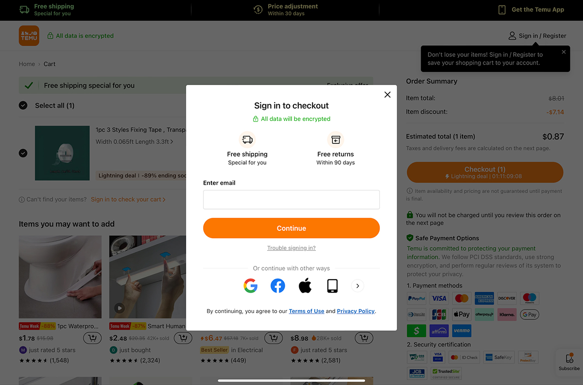 lead generation example - lead generation example - Asking to Sign in to Shop - Temu