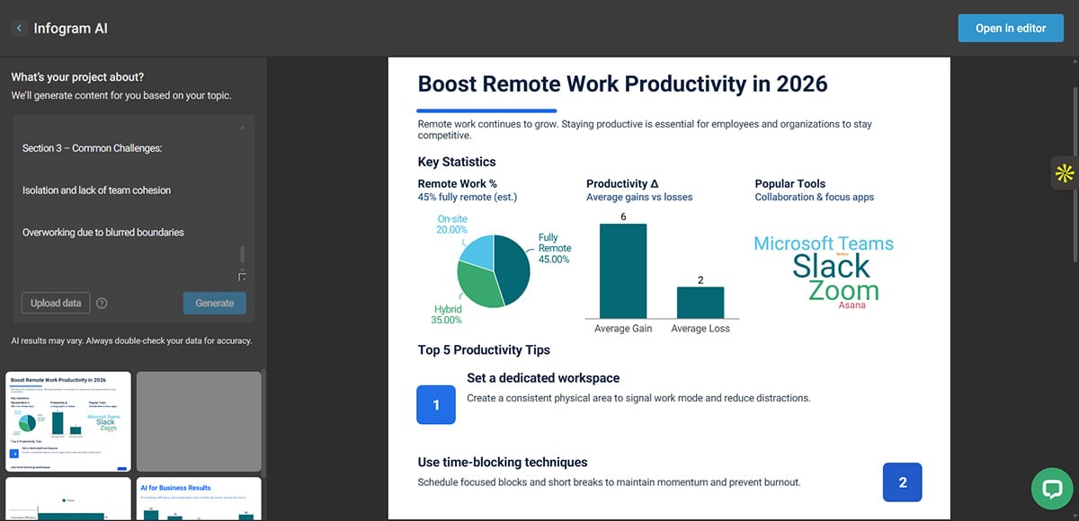 tools to create infographics - Infogram's AI Infographic Generator