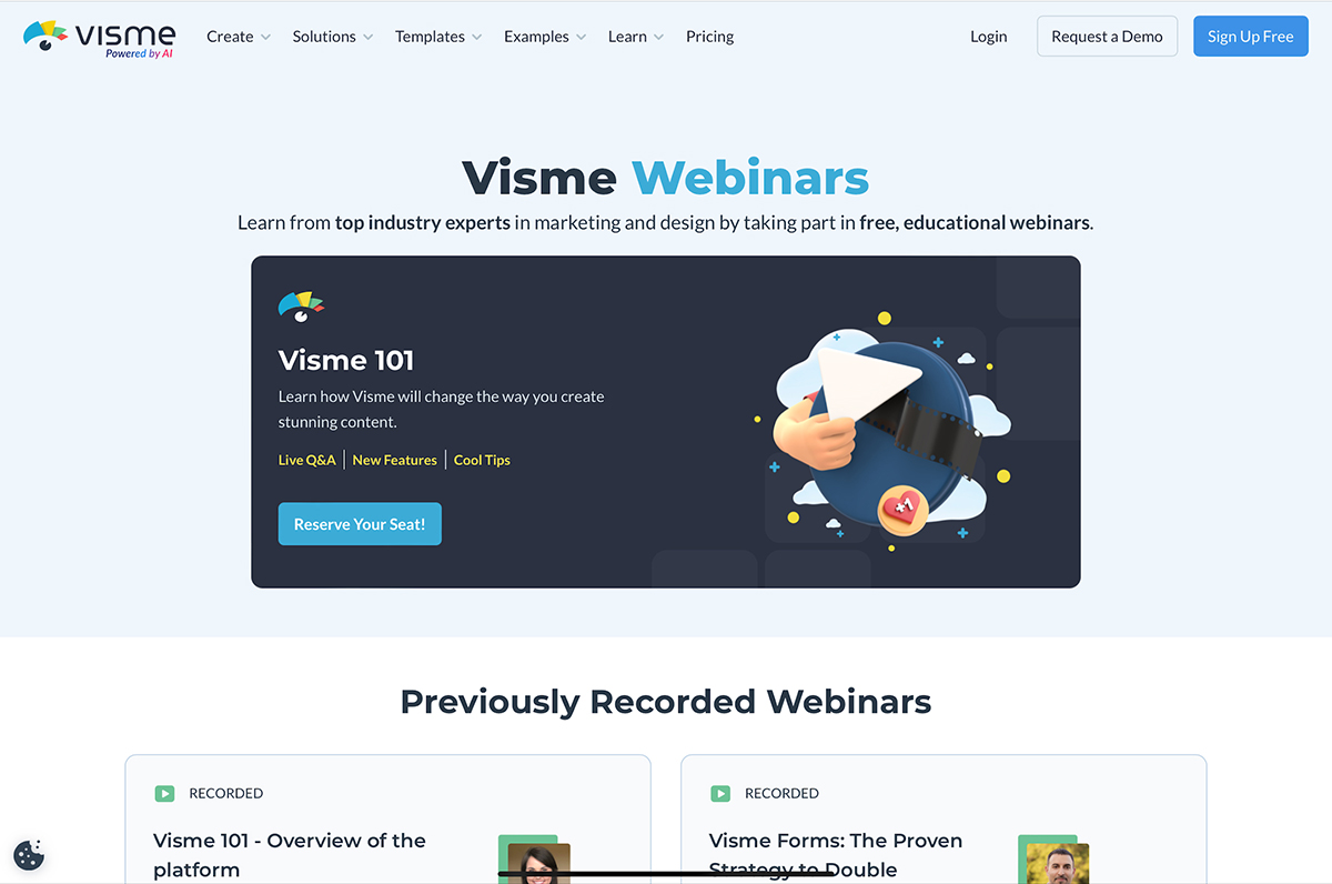 lead generation example - Inviting Guests to Free Webinars - Visme Webinars