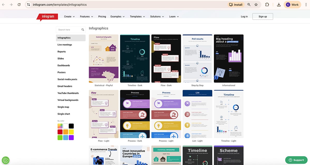 tools to create infographics - A screenshot of Infogram infographic template library