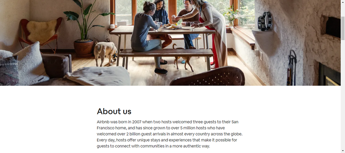 company profile template - Airbnb company profile page