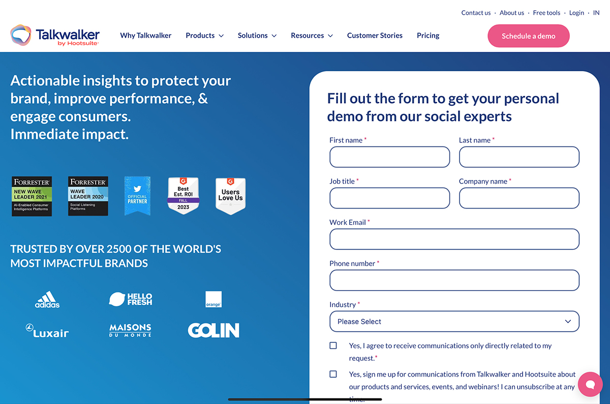 lead generation example - Offering Free App Demos - Talkwalker