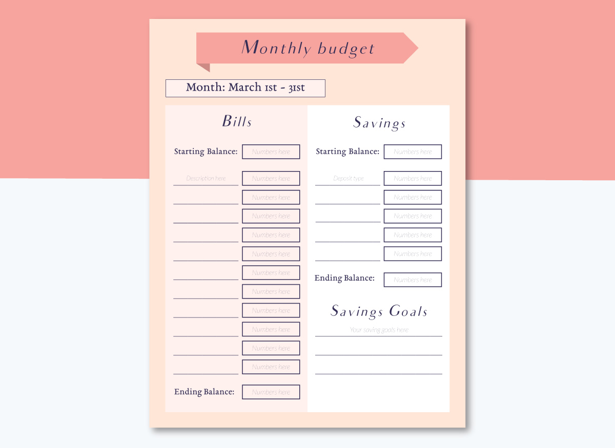 Monthly Budget Planner Schedule Template