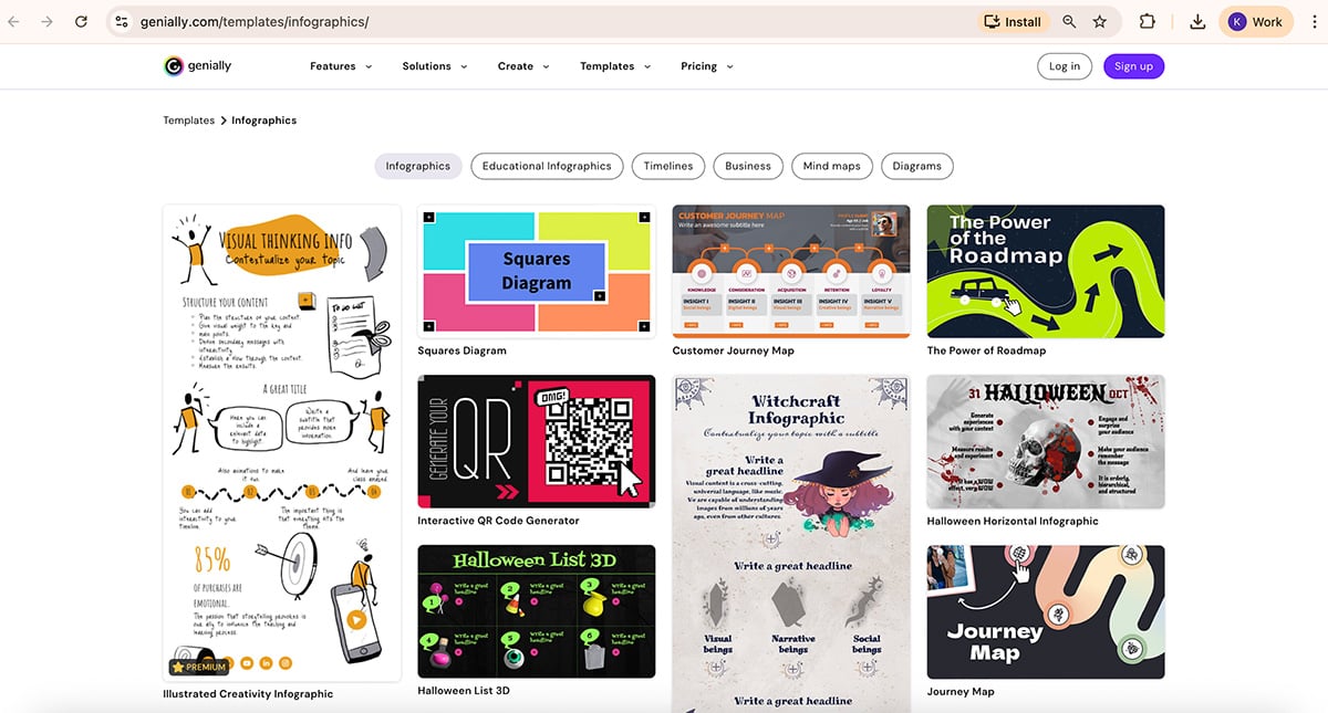 tools to create infographics - A screenshot of Genially's infographic template library