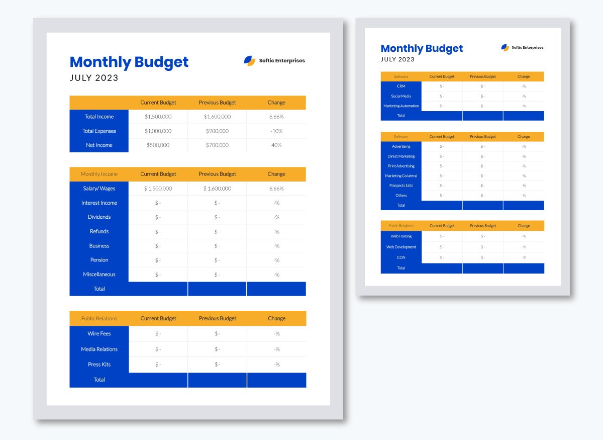 . Monthly Departmental Budget Worksheet Template