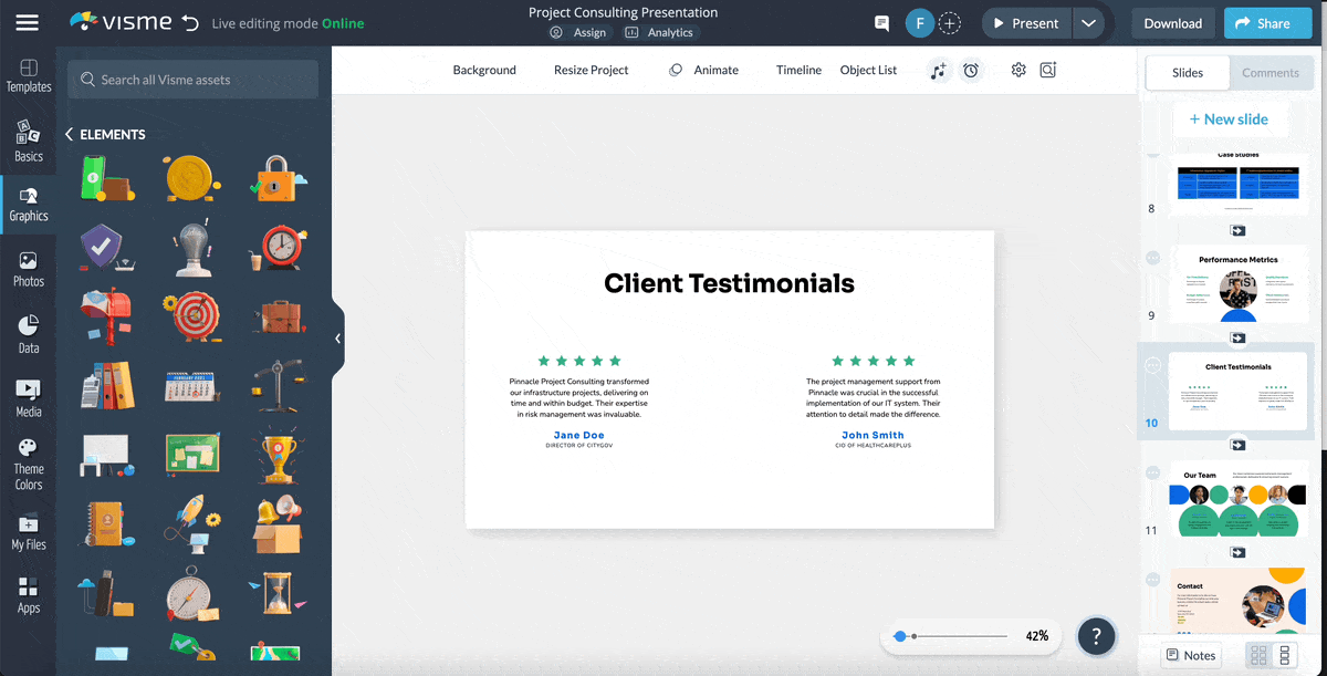 how to add slide transition and animations icons that appear upon hover.
