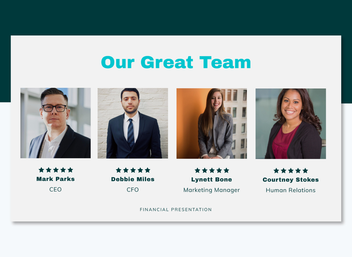 team slide for an agency pitch deck