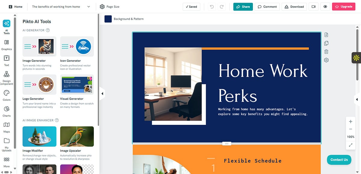 tools to create infographics - an image of Piktochart AI tools 