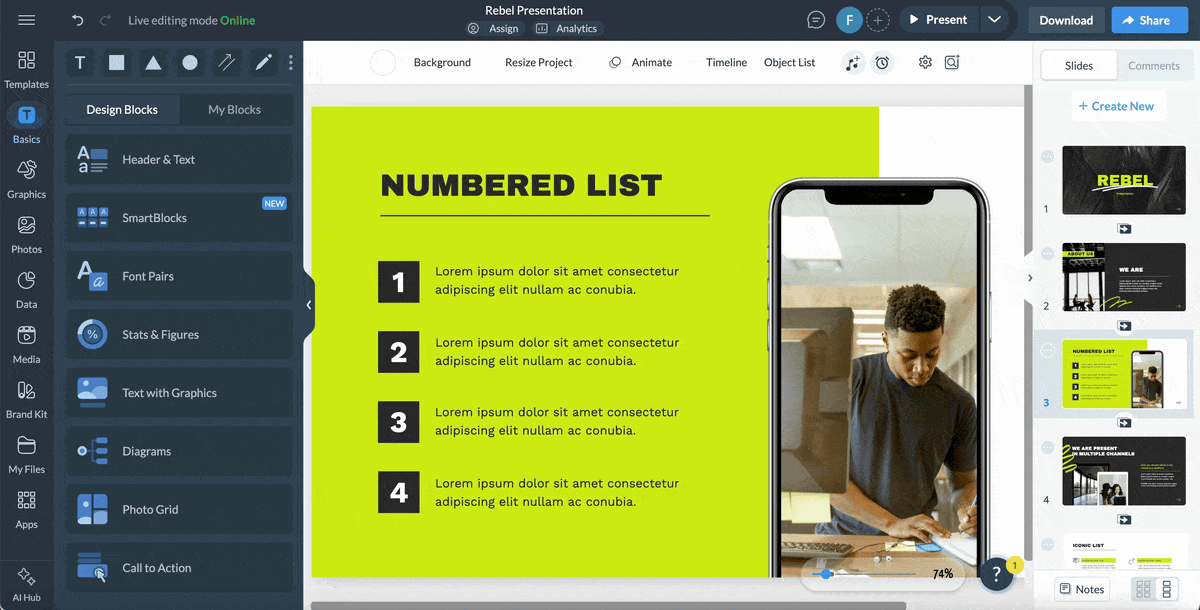 company profile template - use interactivity 