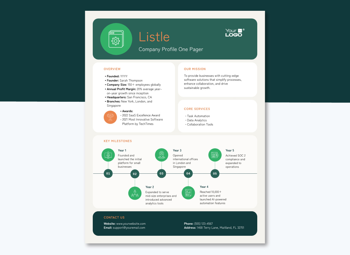 Company Profile One Pager Template 