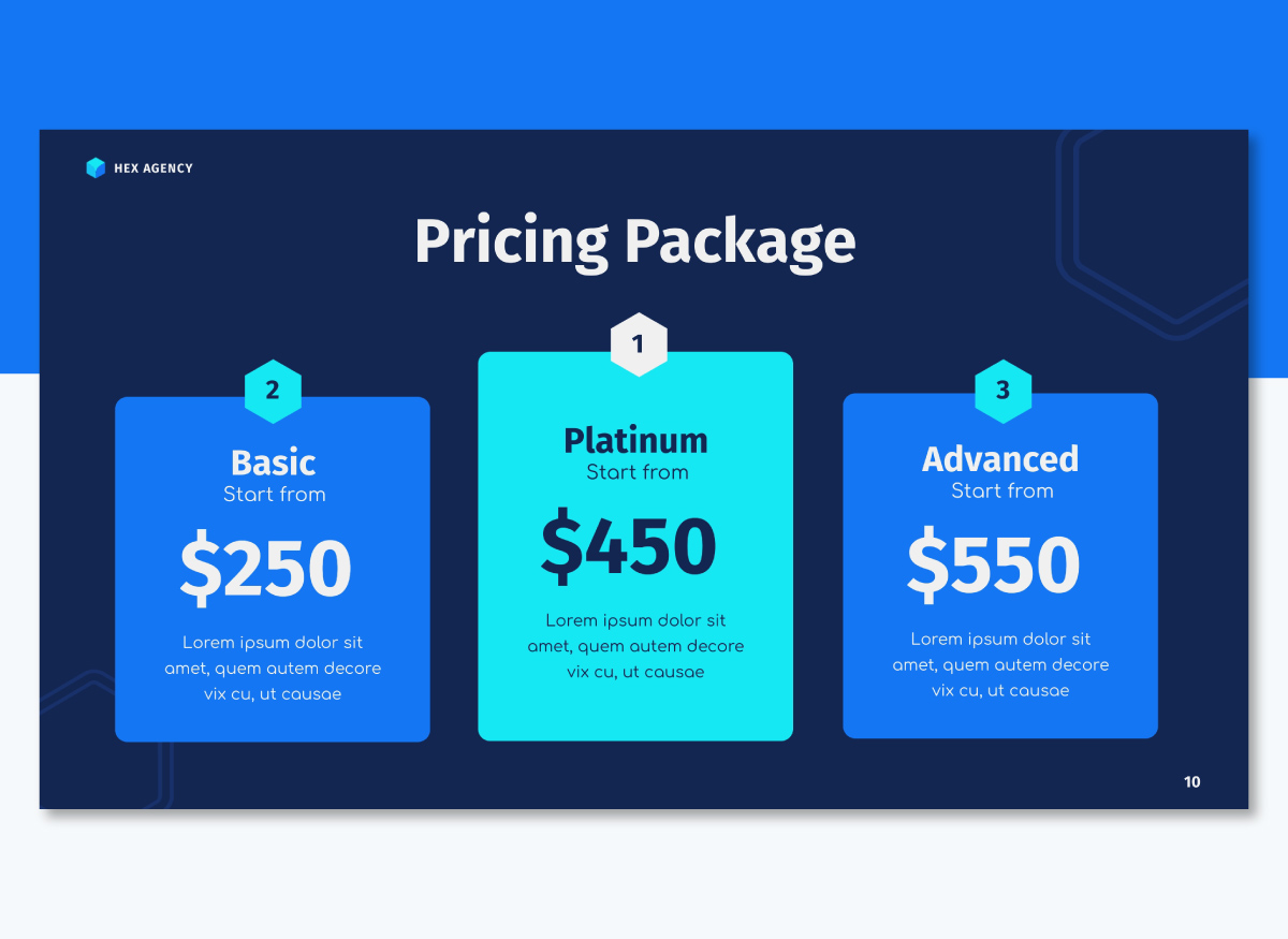 pricing slide for an agency pitch deck