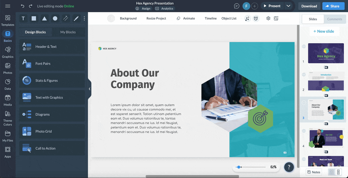 Agency pitch deck - use the AI writer to create content