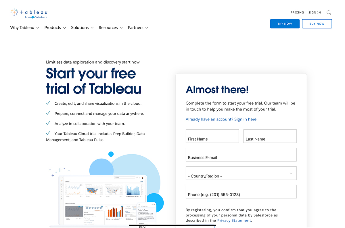 lead generation example - Offering a Free Trial of Your Product - Tableau