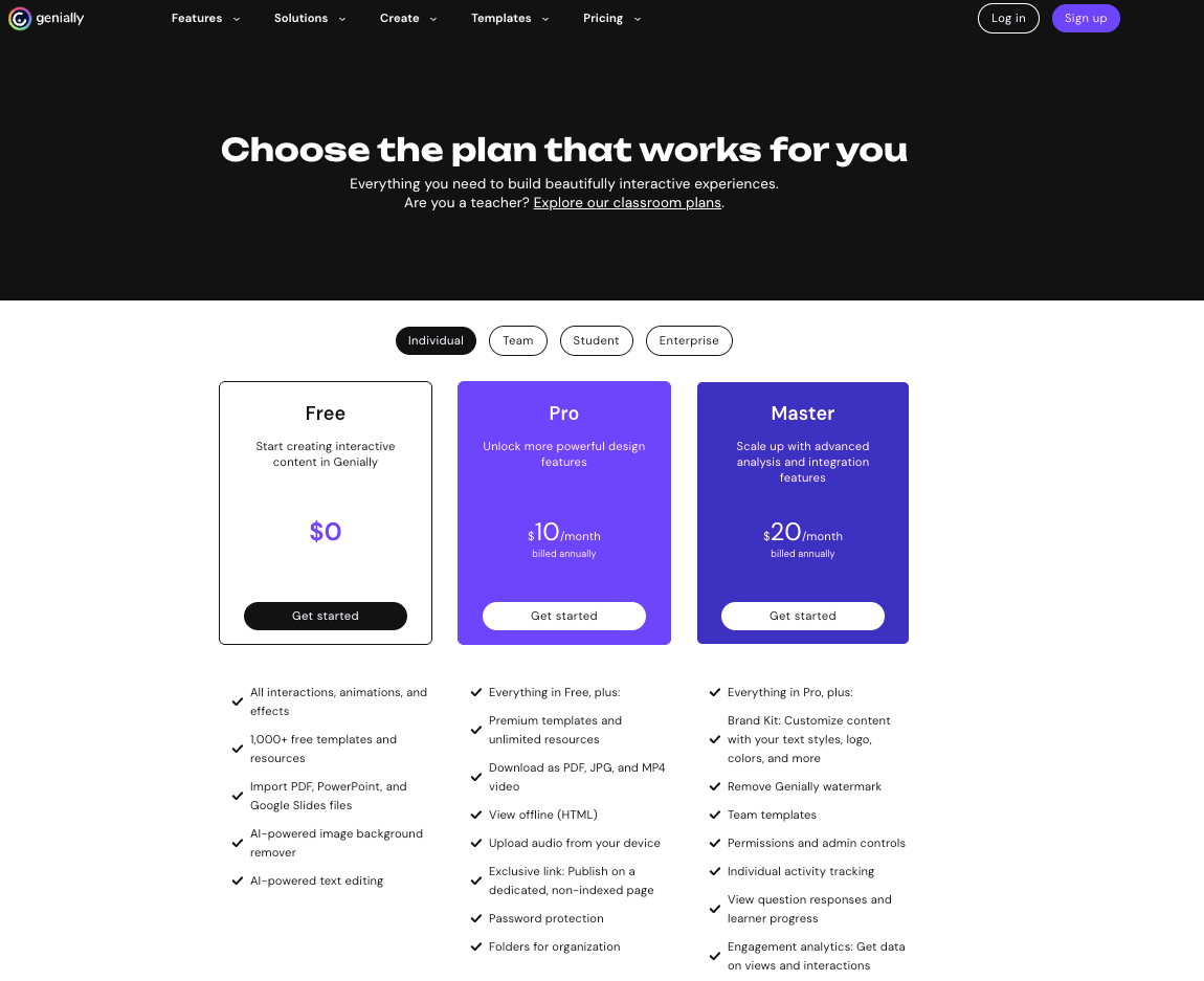 tools to create infographics -  Genially Pricing