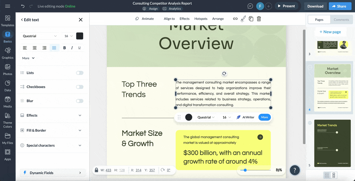 a GIF of using AI writer in a market analysis report