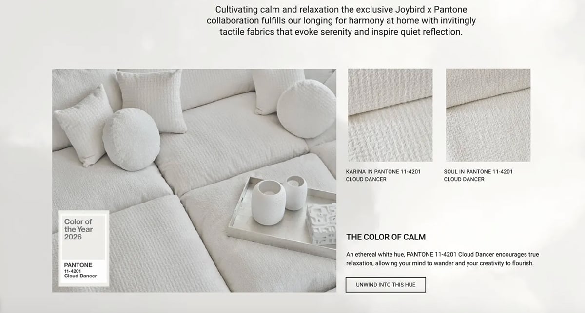 Pantone Partners Using Cloud Dancer - Joybird x Pantone