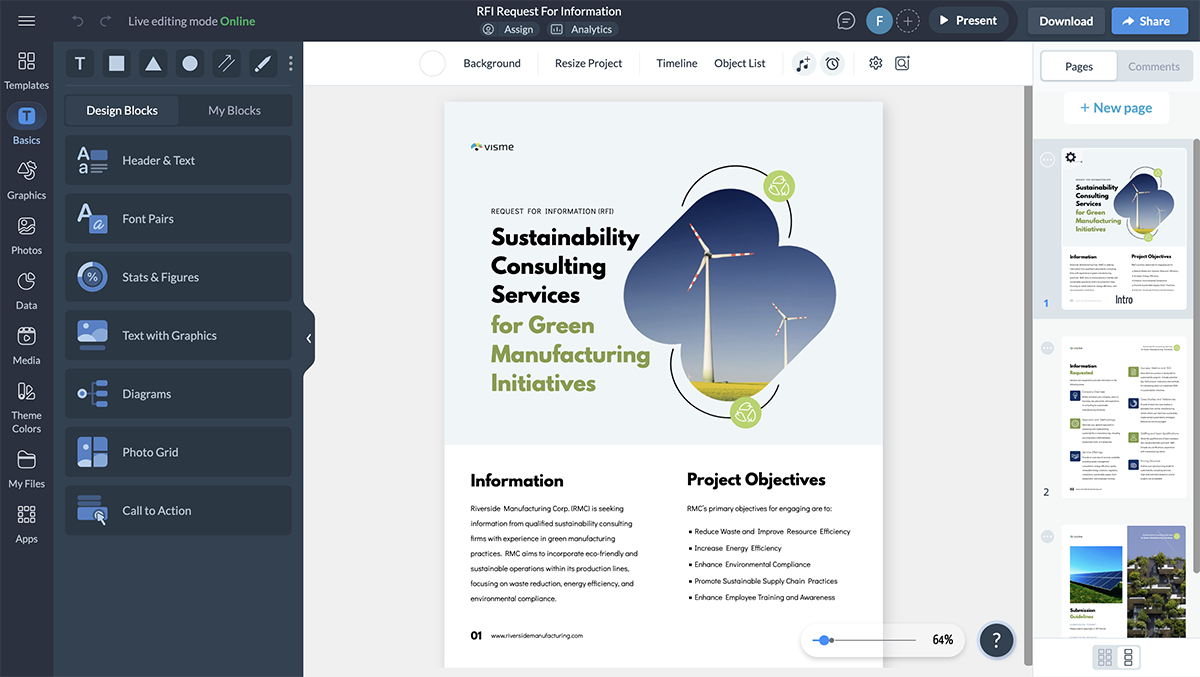 rfi request for information - Visme interface