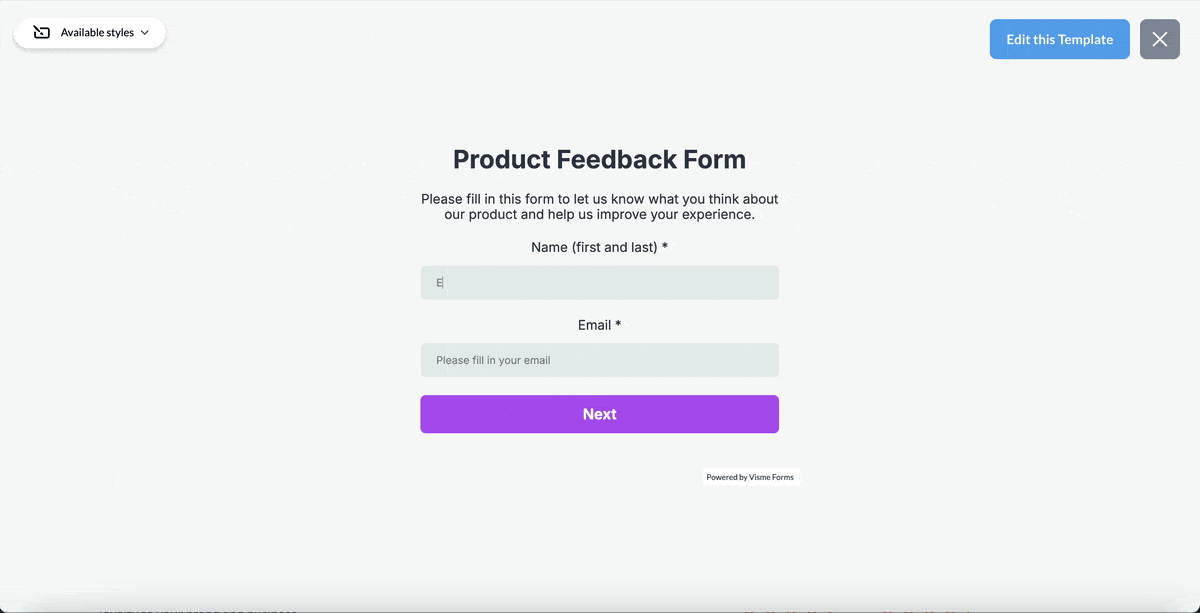 Visme feedback form