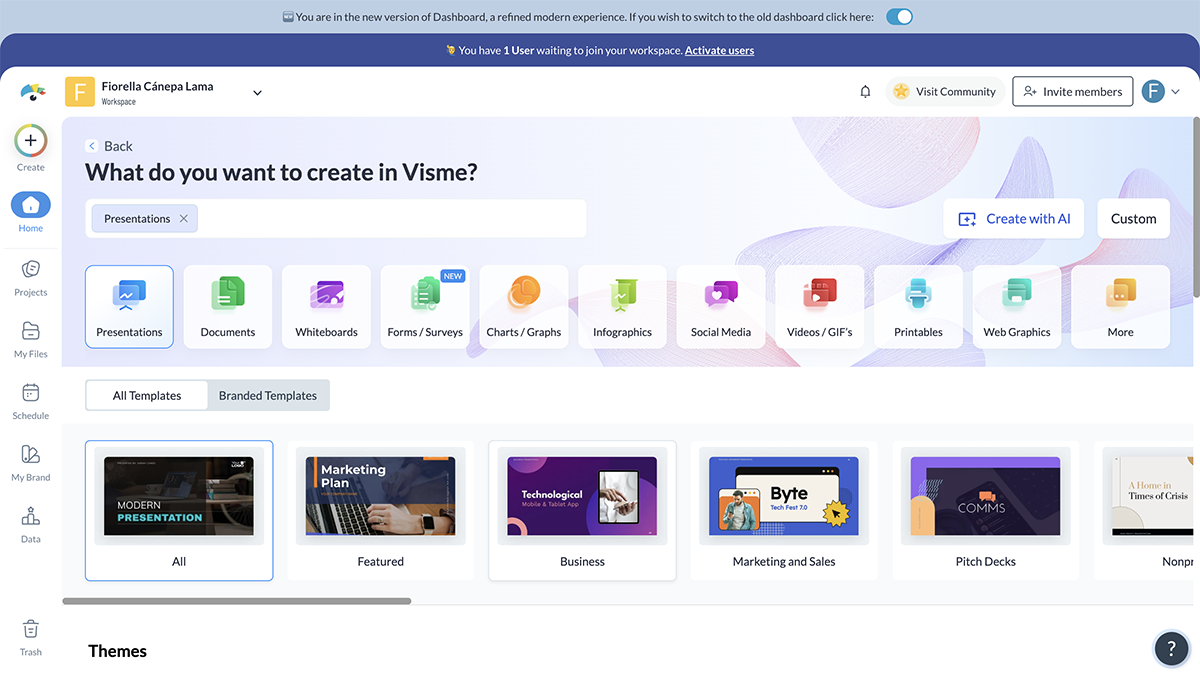 Interactive Training Software - Screenshot of Visme dashboard