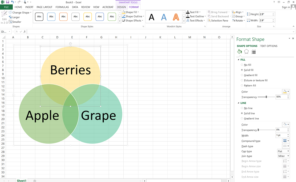 Customize the Venn Diagram in Excel