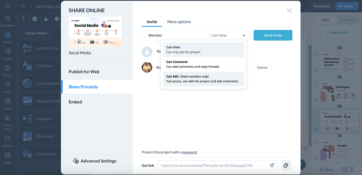 ceros alternatives - Visme's collaboration feature