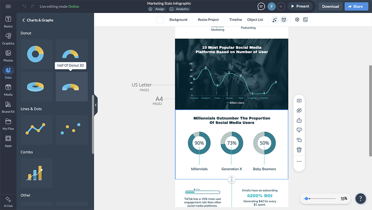 brochure examples and templates - add graphs, charts and data visualization 