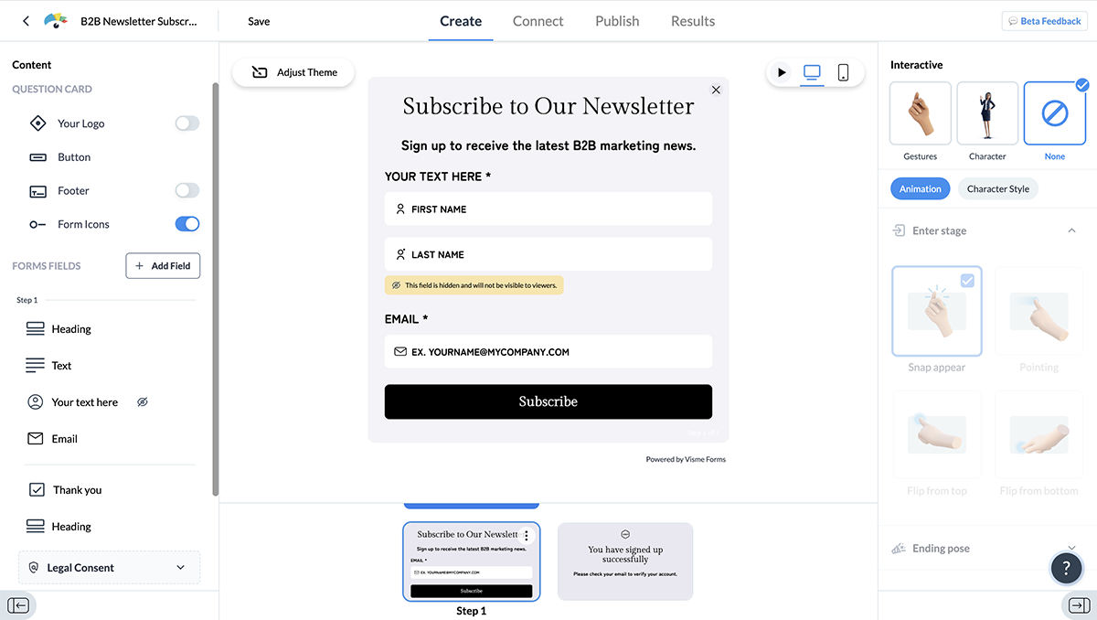 Visme forms dashboard