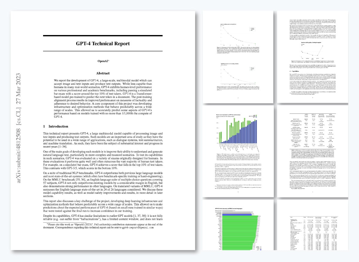 Report writing format with templates and sample report - a collage of GPT-4 technical report